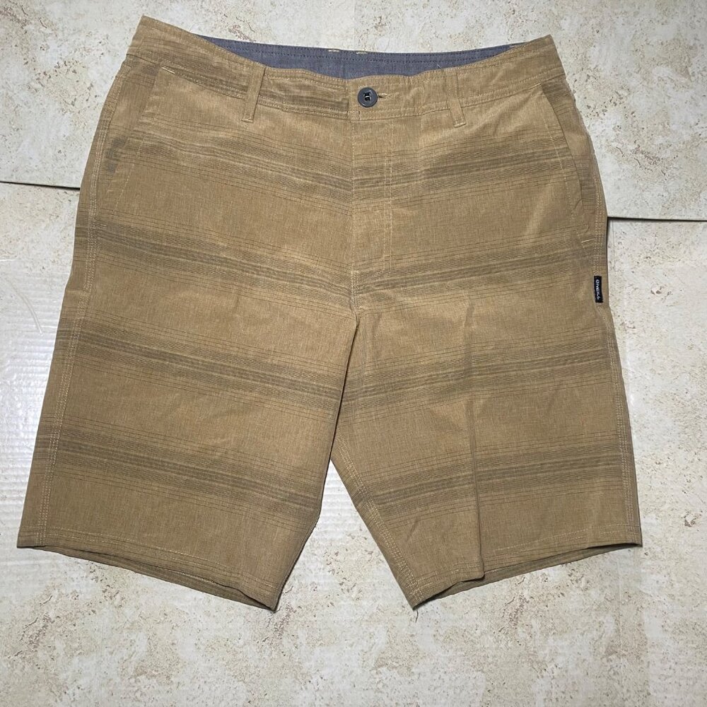 ONeill Mens Tan Striped Hybrid Shorts Size 32  Casual‎ Comfort Resort Wear
